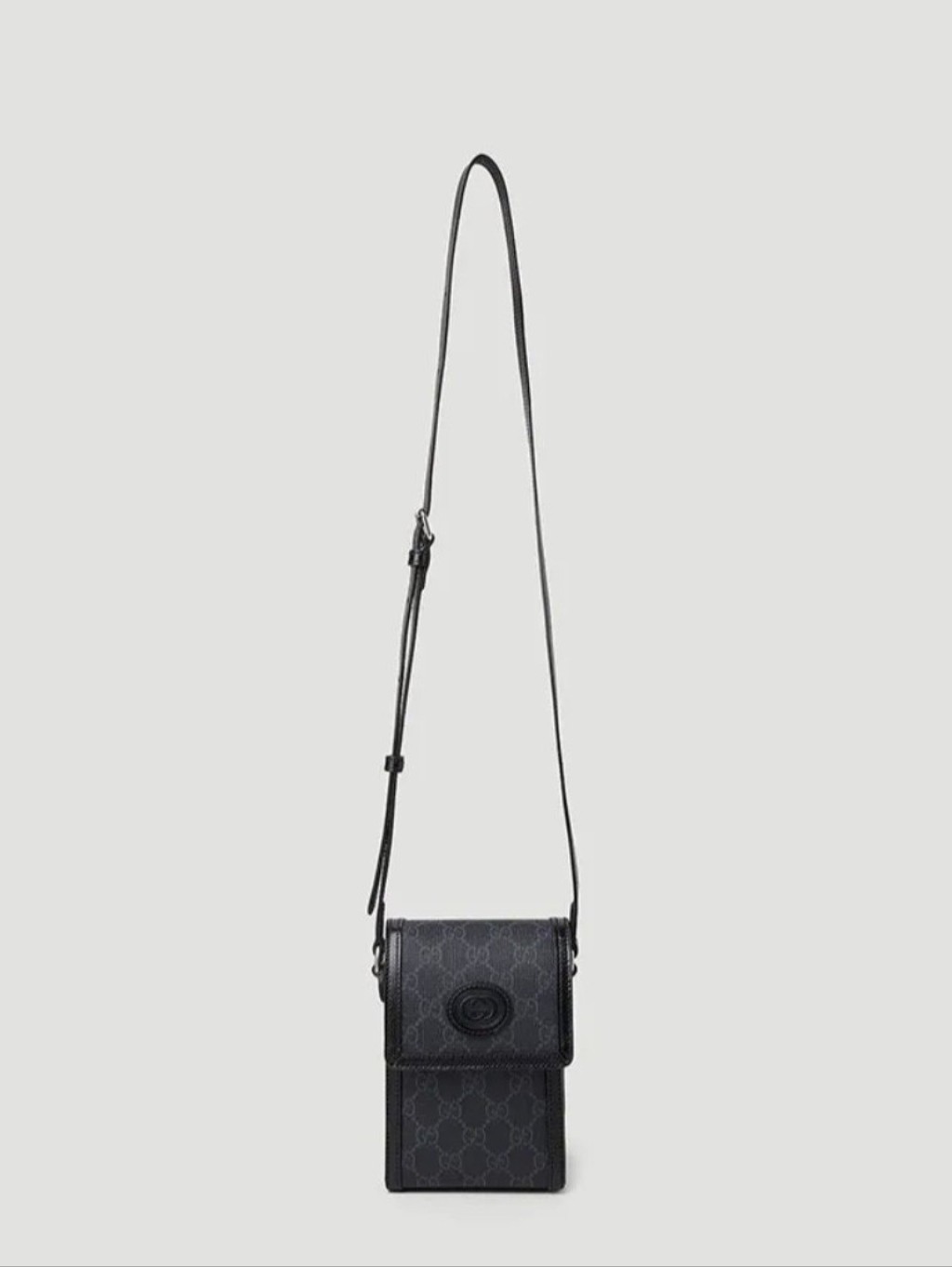 Gucci Black Gg Monogram Leather-Trim Crossbody Pouch